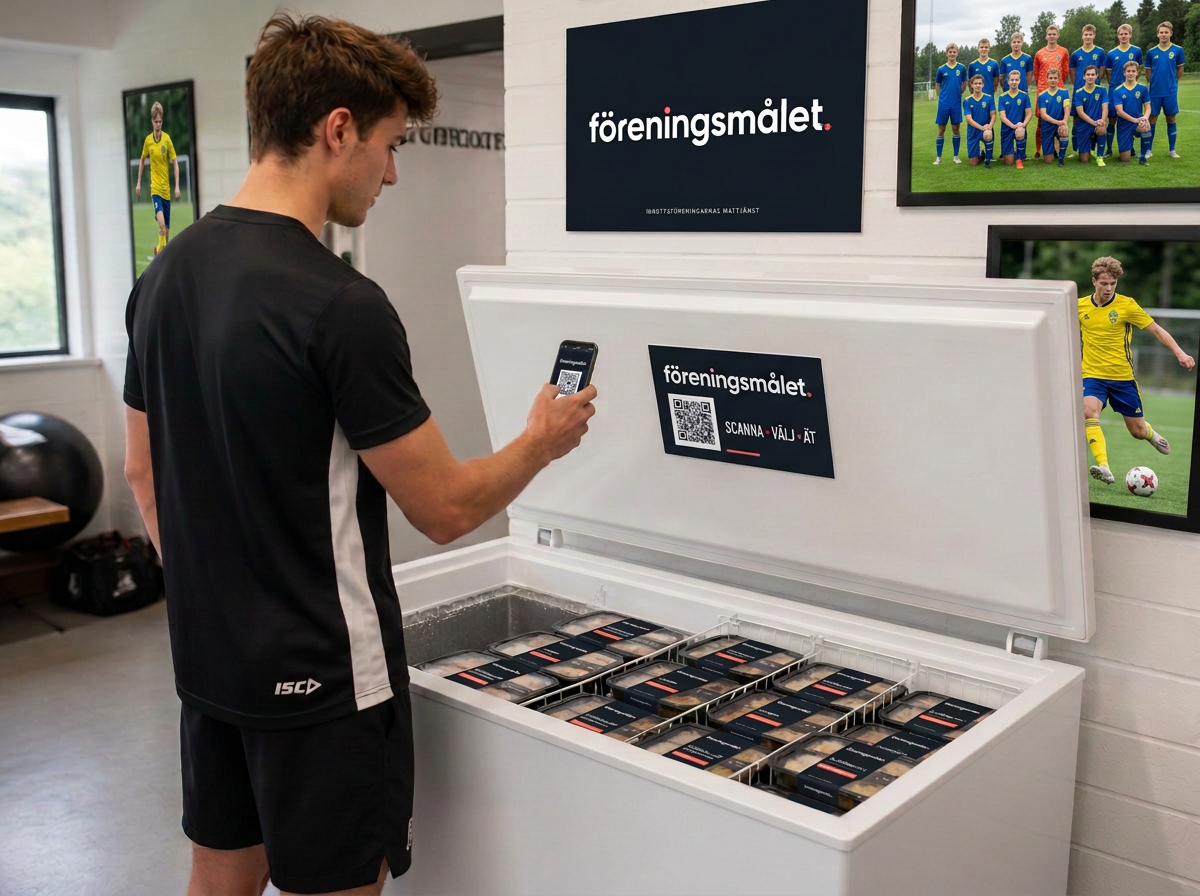 Spelare vid föreningens frysbox med svarta matlådor